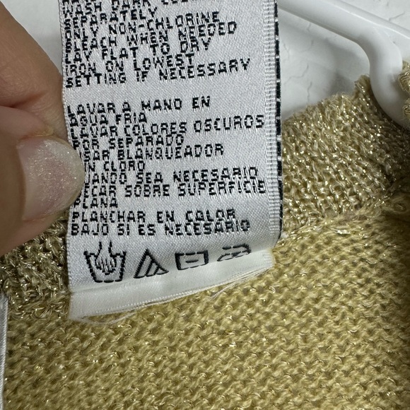 Vintage CRICKET LANE Metallic Gold Fancy Vest PM Petite Cardigan Sweater Jersey - Picture 8 of 17